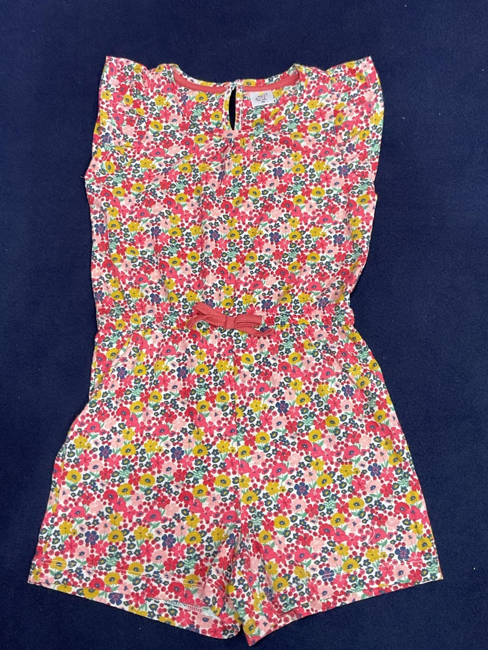Girls Floral Short Sleeve Romper Size 6X with Pockets